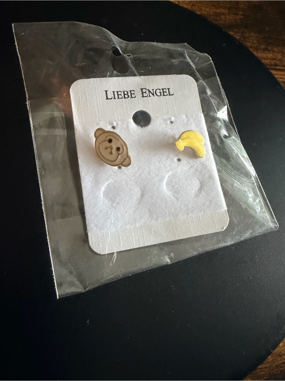 Monkey and Banana Stud Earrings - Gold and Cream